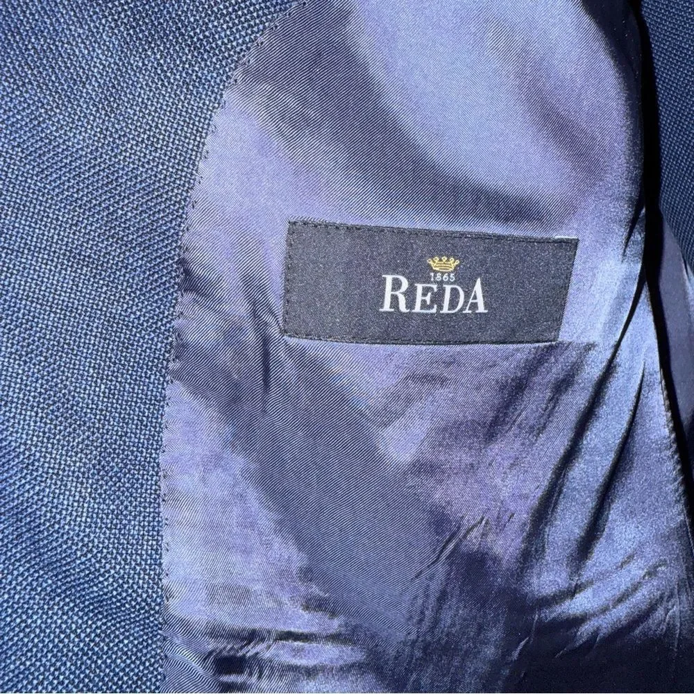 Suitsupply Havana Blue Hopsack Wool Suit 44S Reda Fabric Pants 37x28 As-Is
